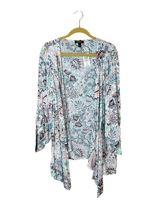 Torrid Women's White Paisley Gauze Roll Tab Sleeve Open Front Kimono Size 2X - Picture 9 of 9